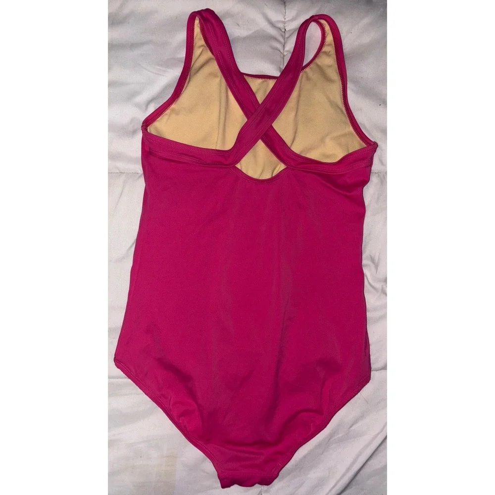 Lands' End Girl's Fuchsia Crossback‎ Tank One Piece Swimsuit, Size 14